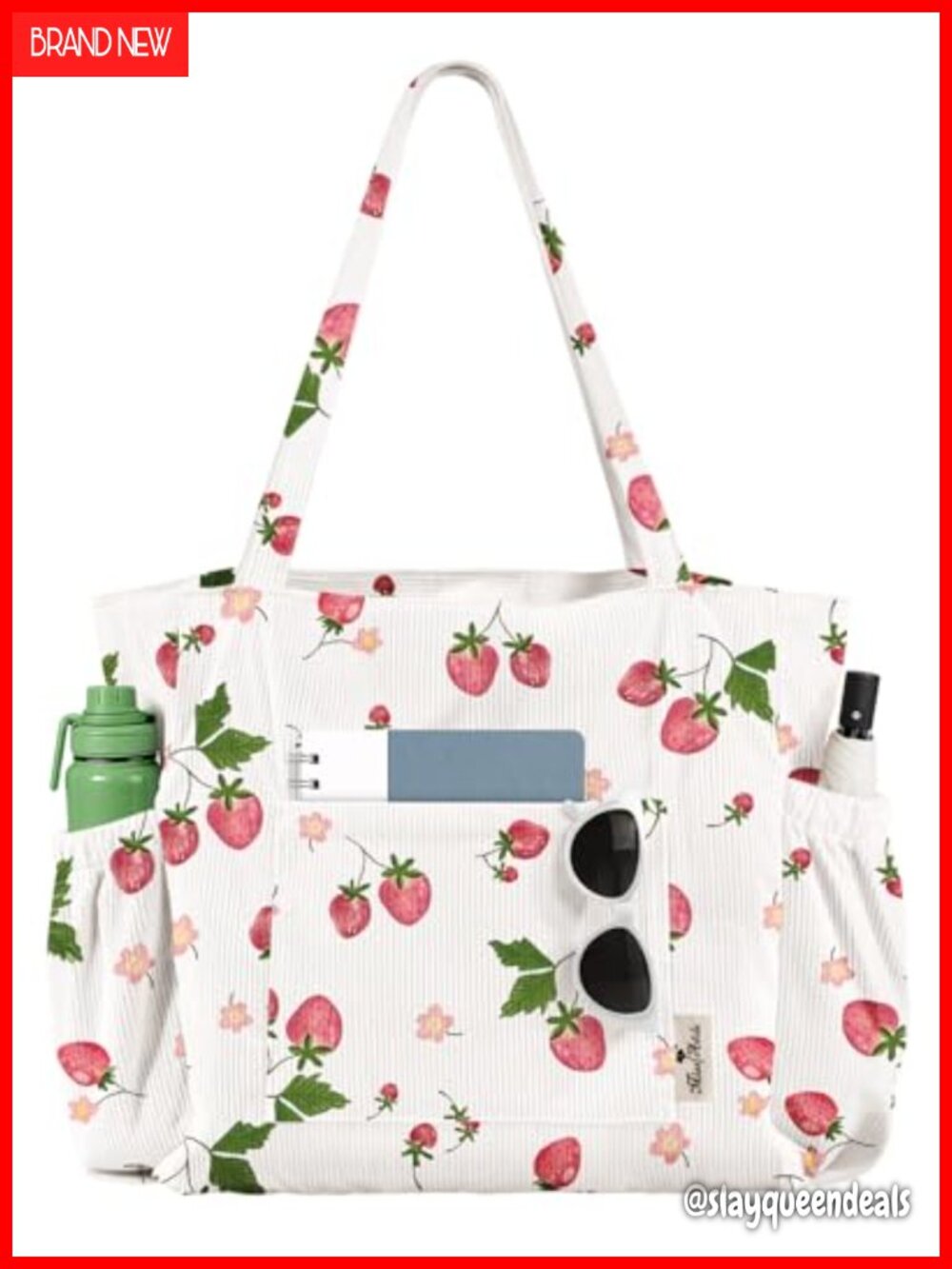 Corduroy Large Tote Bag with Zipper